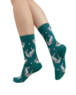 Bleu Foret Malachite Rabbits Cotton Socks