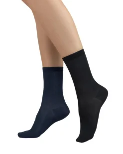 Bleu Foret Solid Color Cotton Socks Twin Pack