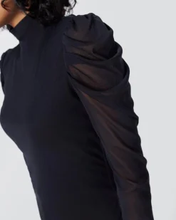 Diane Von Furstenberg Remy Sheer Puff Sleeves Top