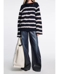 Dorothee Schumacher Fluffy Statements Stripe Zip Turtleneck