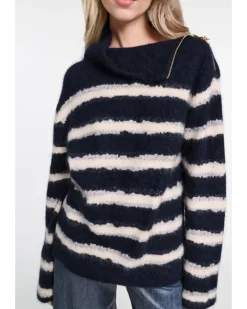 Dorothee Schumacher Fluffy Statements Stripe Zip Turtleneck
