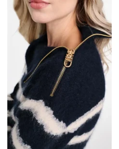 Dorothee Schumacher Fluffy Statements Stripe Zip Turtleneck