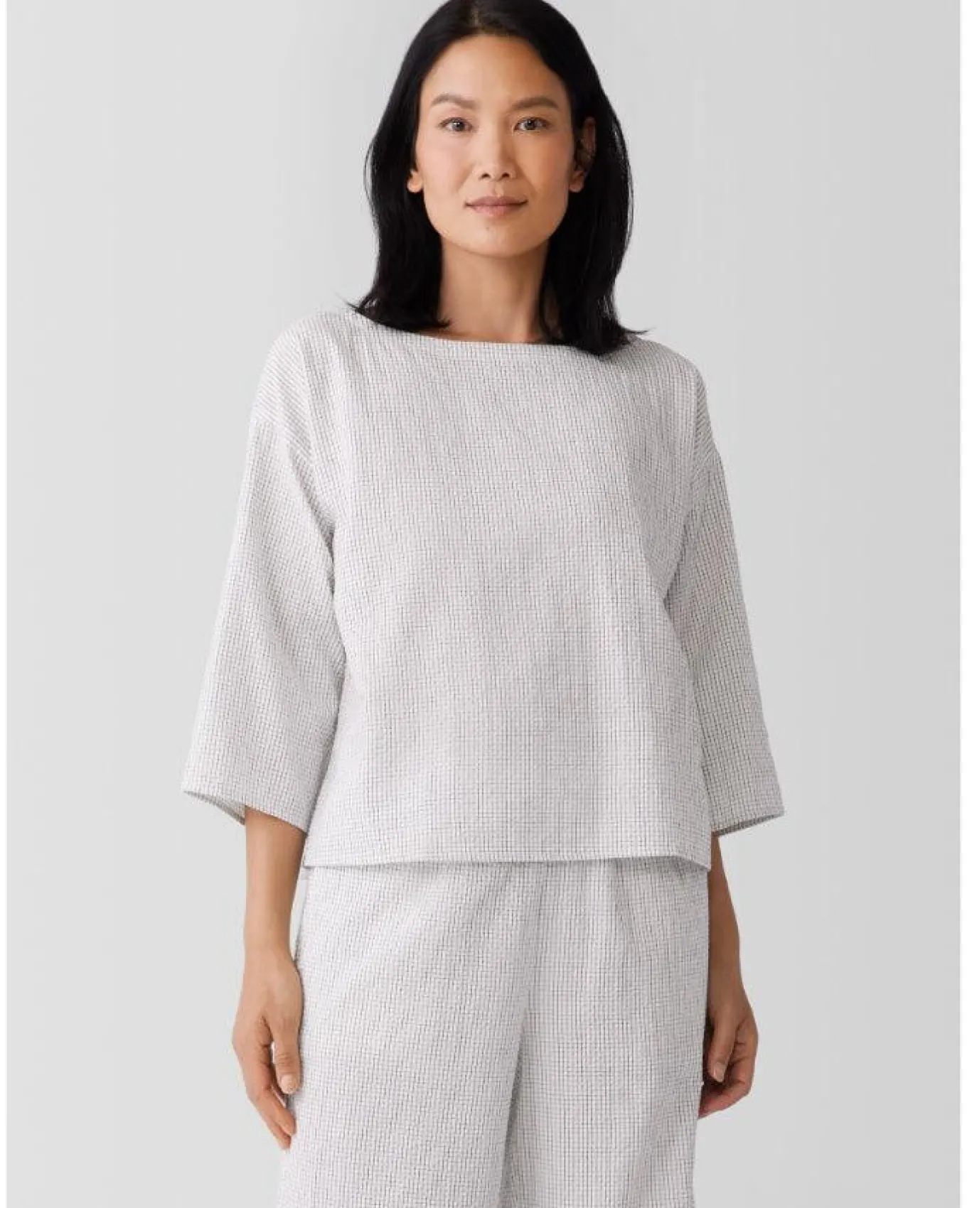 Eileen Fisher Bateau Neck 3/4 Sleeve Box Top