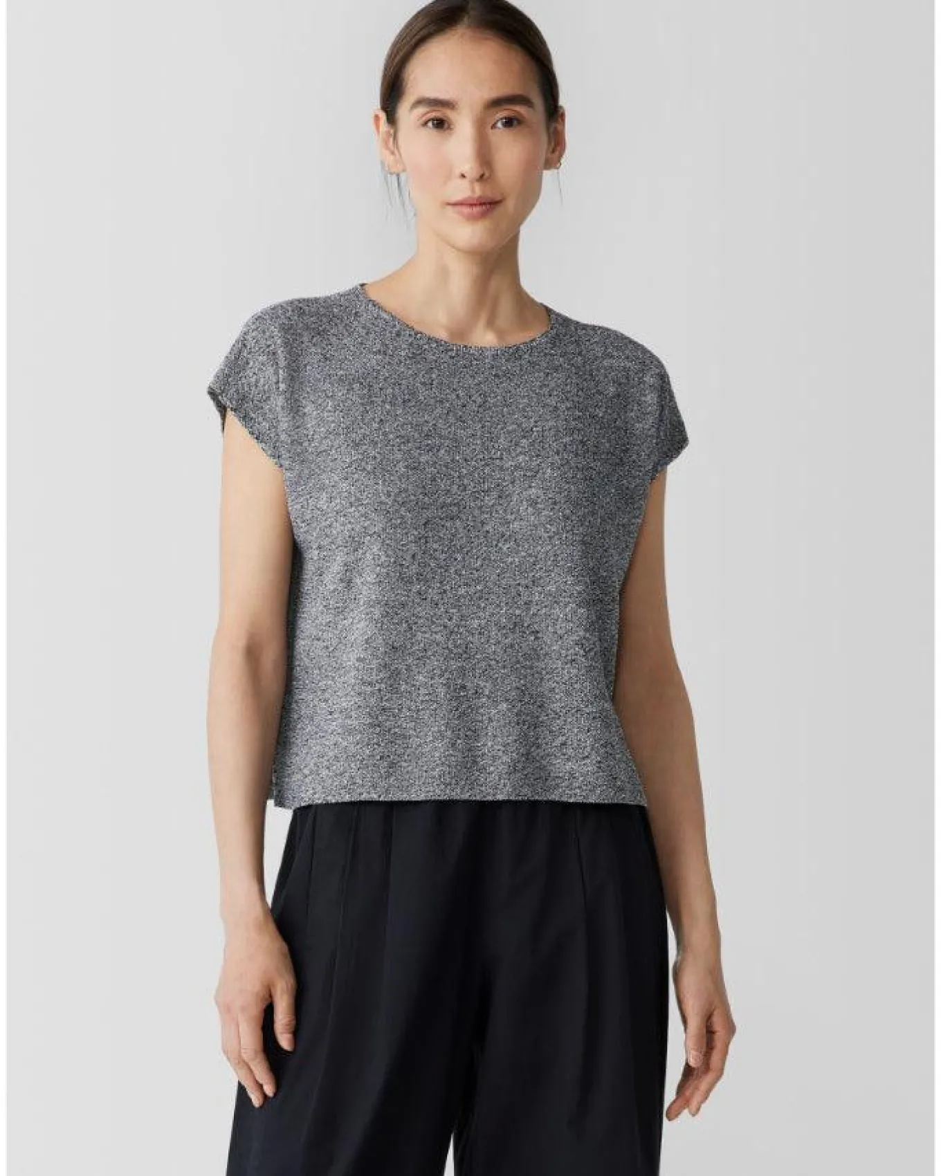 Eileen Fisher Crew Neck Box Top Black White