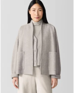 Eileen Fisher Lightweight Boiled Wool High Collar Jacket