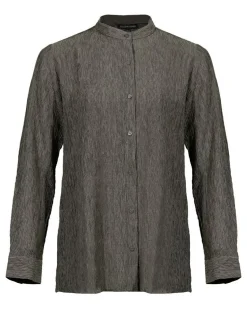Eileen Fisher Mandarin Collar Plisse Long Shirt