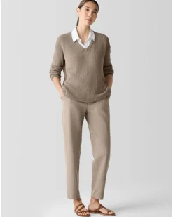 Eileen Fisher Peruvian Organic Cotton Cord Jersey V-Neck Sweater