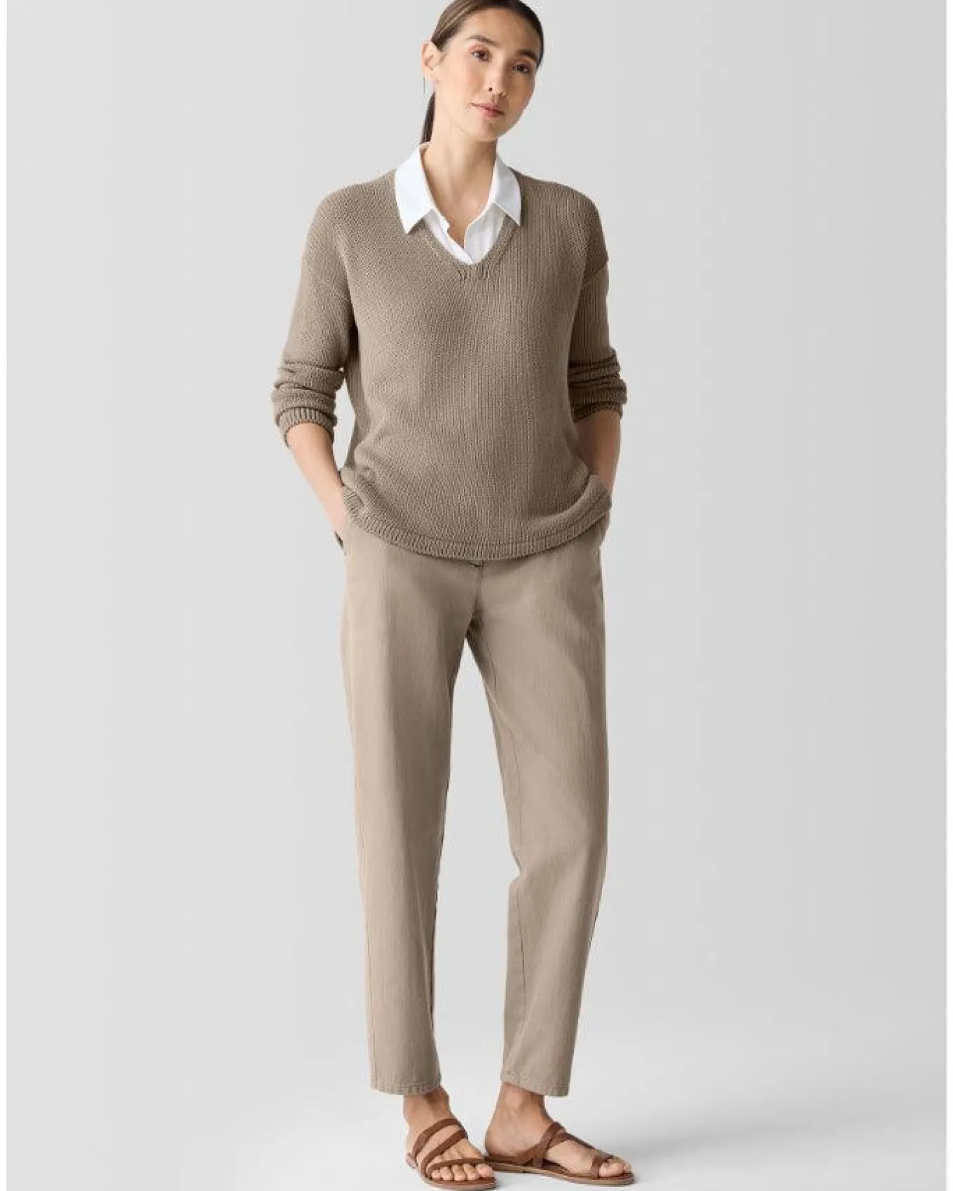 Eileen Fisher Peruvian Organic Cotton Cord Jersey V-Neck Sweater