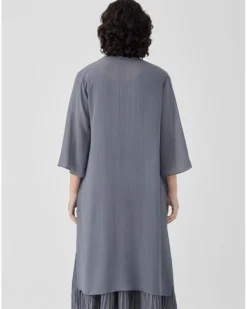 Eileen Fisher Sheer Silk High Collar Long Jacket