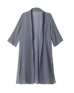 Eileen Fisher Sheer Silk High Collar Long Jacket