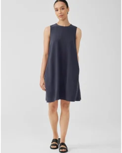 Eileen Fisher Silk Georgette Crepe Sleeveless Dress