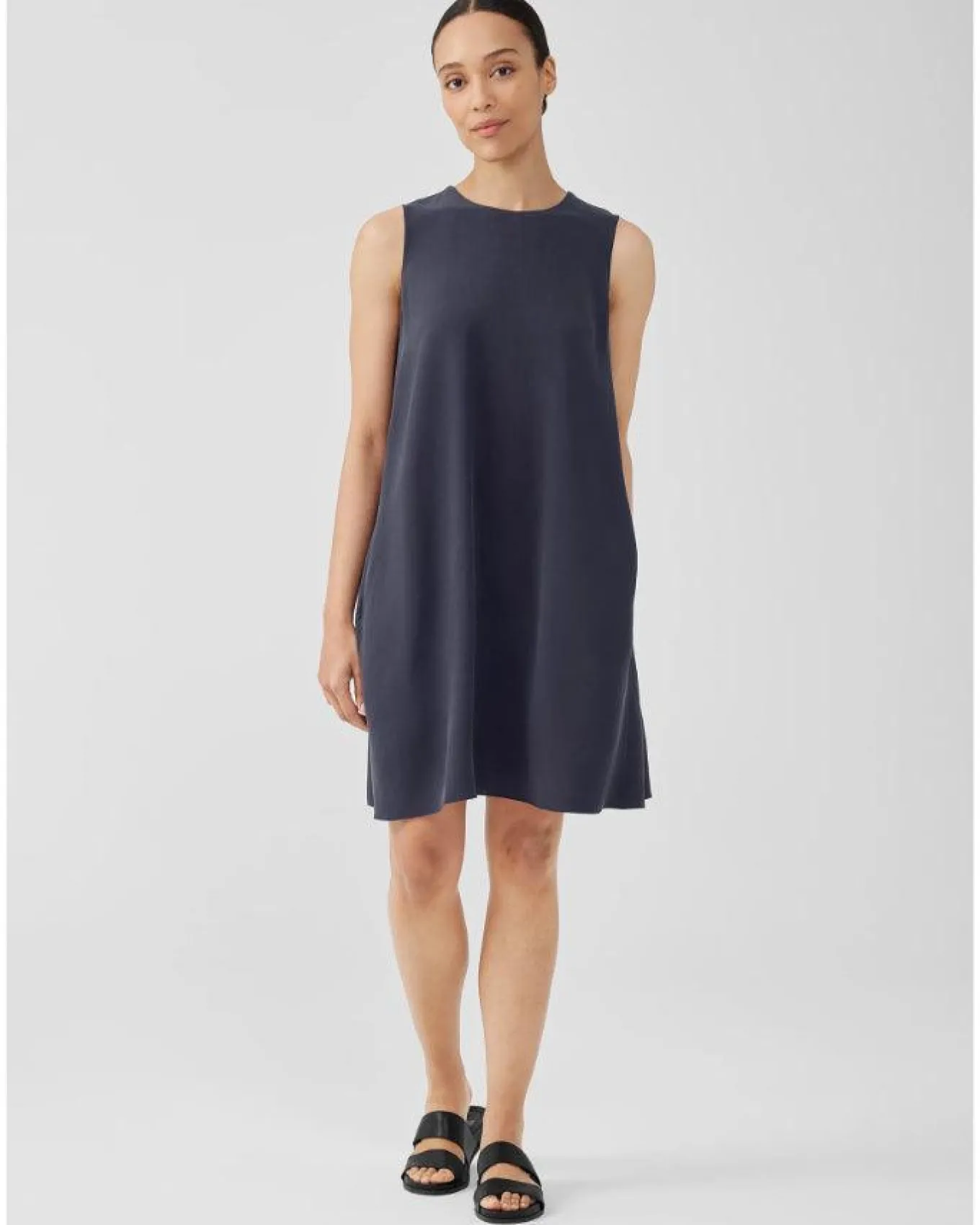 Eileen Fisher Silk Georgette Crepe Sleeveless Dress