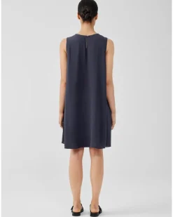 Eileen Fisher Silk Georgette Crepe Sleeveless Dress