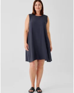 Eileen Fisher Silk Georgette Crepe Sleeveless Dress