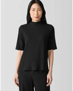 Eileen Fisher Textured Stretch Rib Mock Neck Top