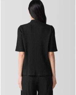 Eileen Fisher Textured Stretch Rib Mock Neck Top