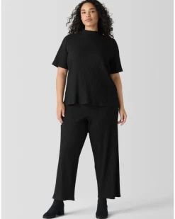 Eileen Fisher Textured Stretch Rib Mock Neck Top