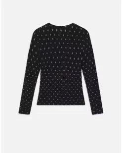 Frame Dotted Stretch Mesh Top