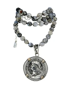 Karyn Chopik Agate Bead Roman Coin Necklace