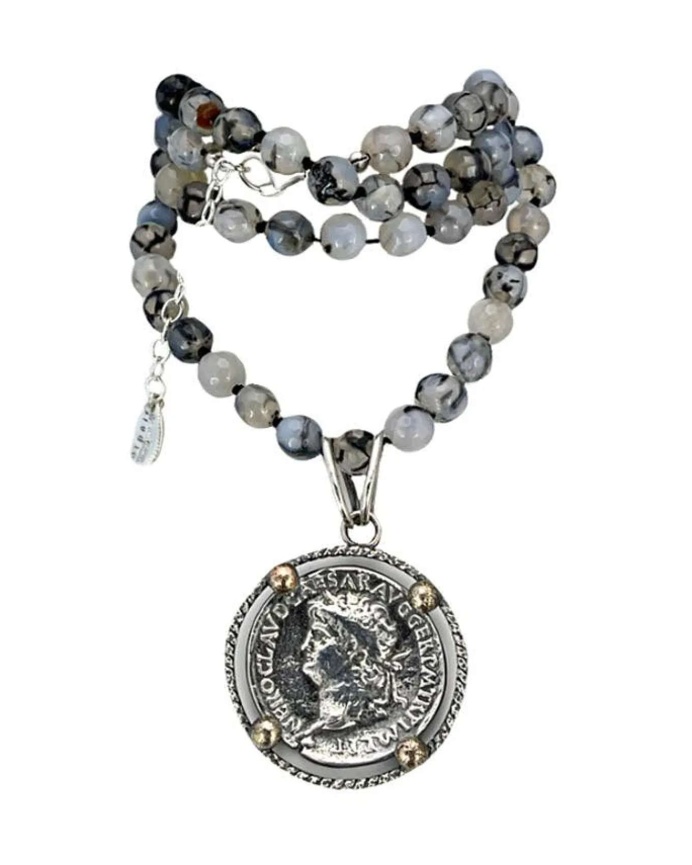 Karyn Chopik Agate Bead Roman Coin Necklace