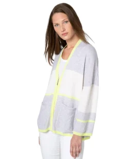 Kinross Cashmere Color Block Zip Cardigan