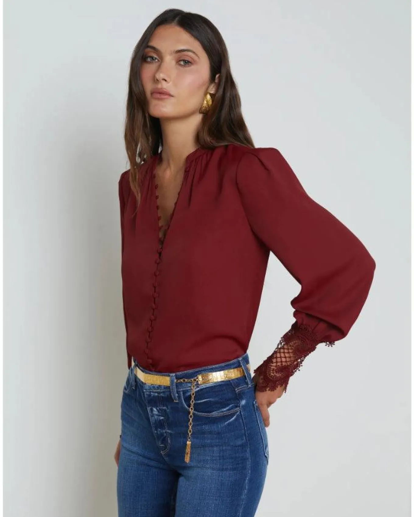 L'Agence Ava Lace Cuff Blouse