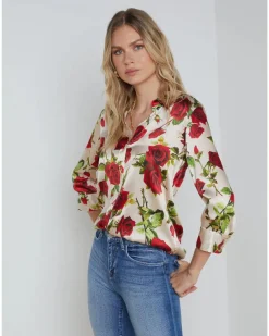 L'Agence Dani 3/4 Sleeve Romantic Rose Blouse