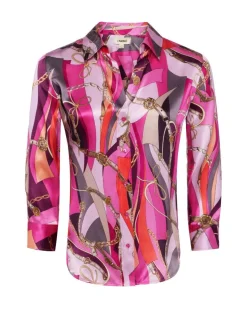 L'Agence Dani Pink Multi Buckle Swirl Print Blouse