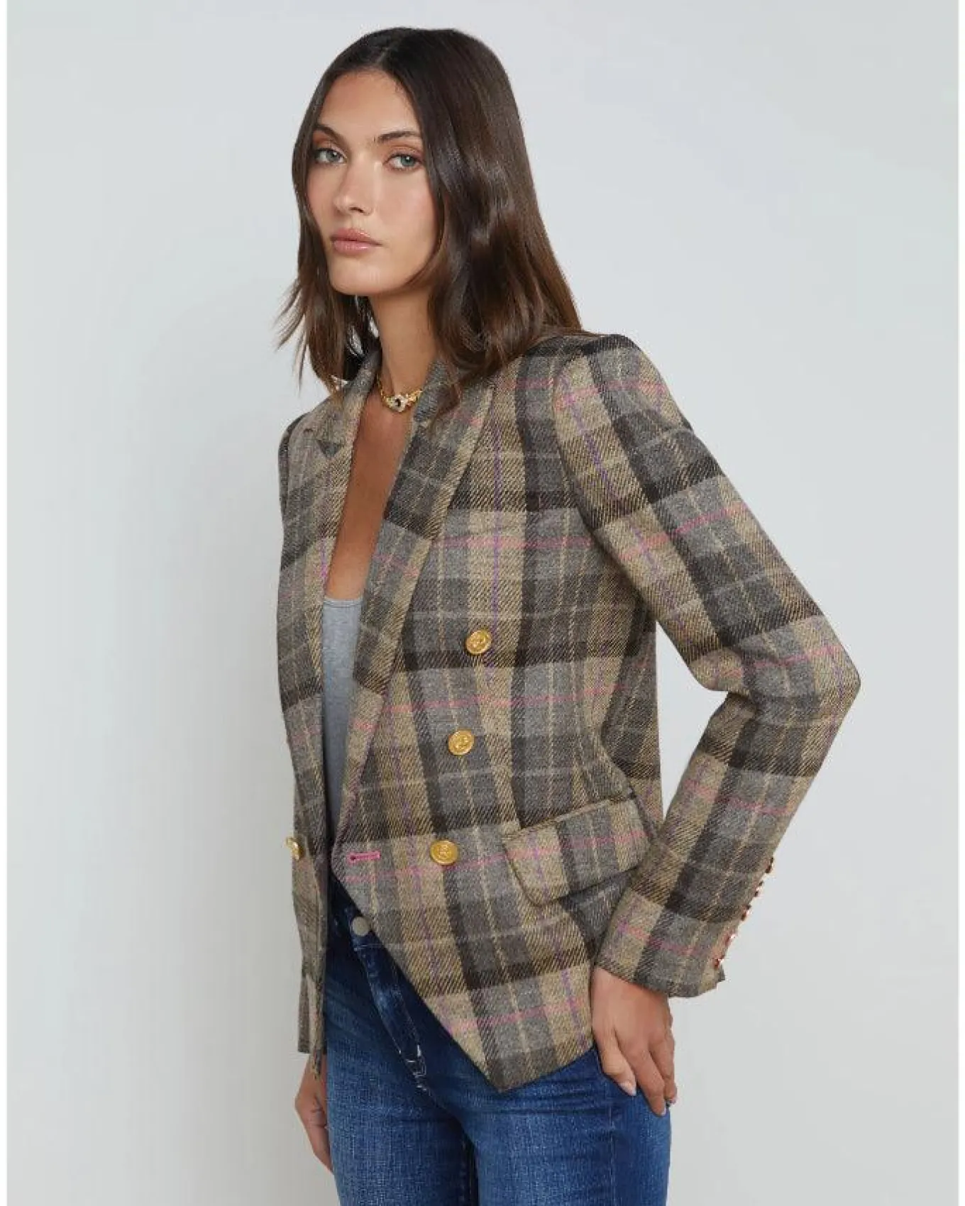 L'Agence Kenzie Plaid Double Breasted Blazer