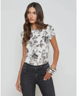L'Agence Resse Ivory Black Baroque Floral Tee