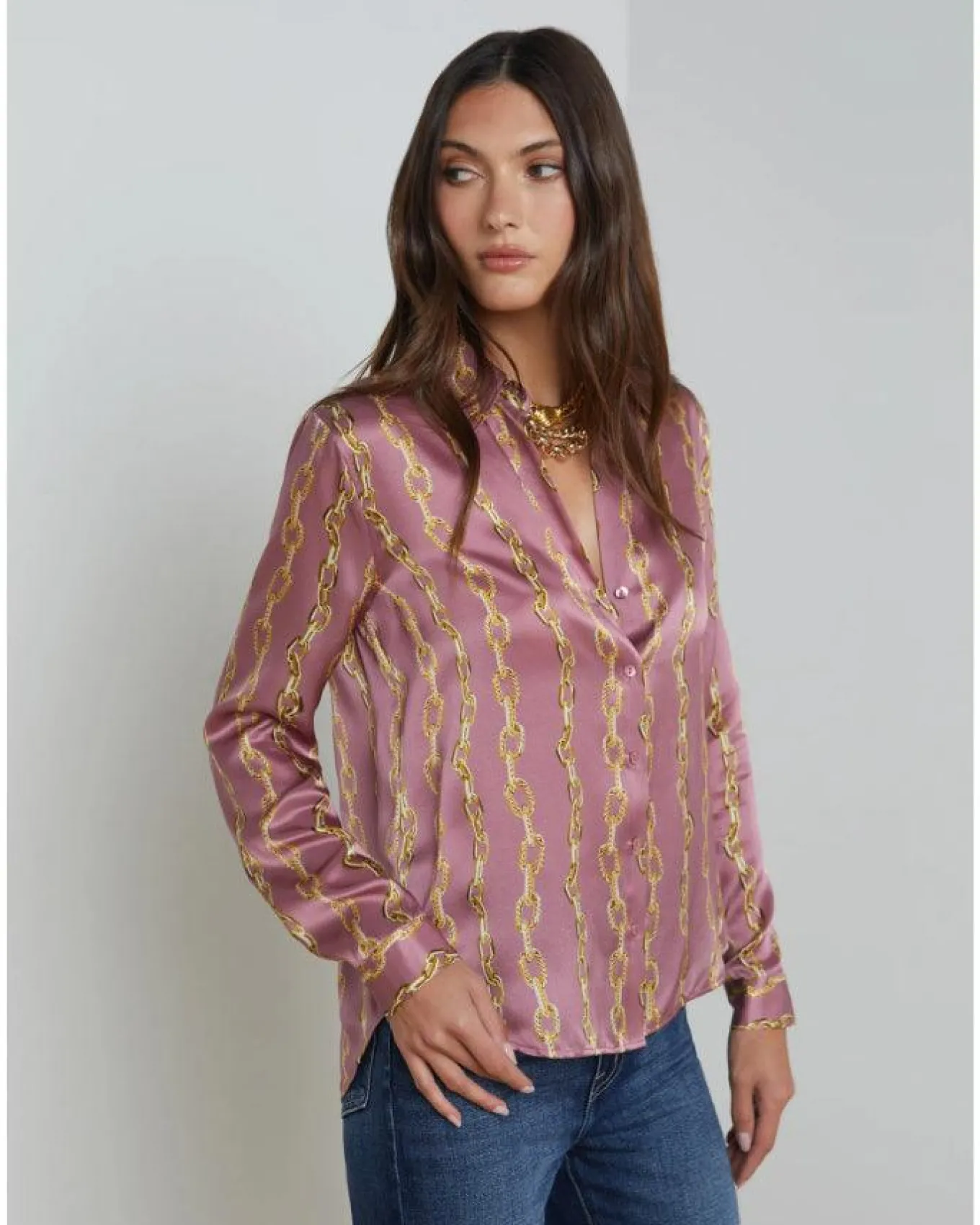 L'Agence Tyler Mauve Rose Metallic Chain Print Blouse