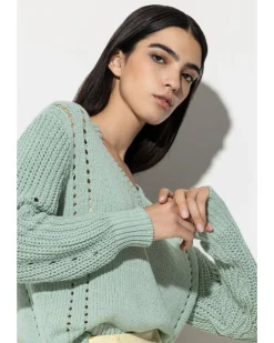 Luisa Cerano Ribbed Lace Detail Pullover