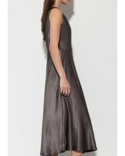 Luisa Cerano Shiny Satin Sleeveless Midi Dress