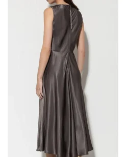 Luisa Cerano Shiny Satin Sleeveless Midi Dress
