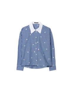 Luisa Cerano Striped Sequin Flowers Blouse