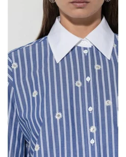 Luisa Cerano Striped Sequin Flowers Blouse