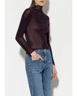 Luisa Cerano Velvet Look Mesh Turtleneck