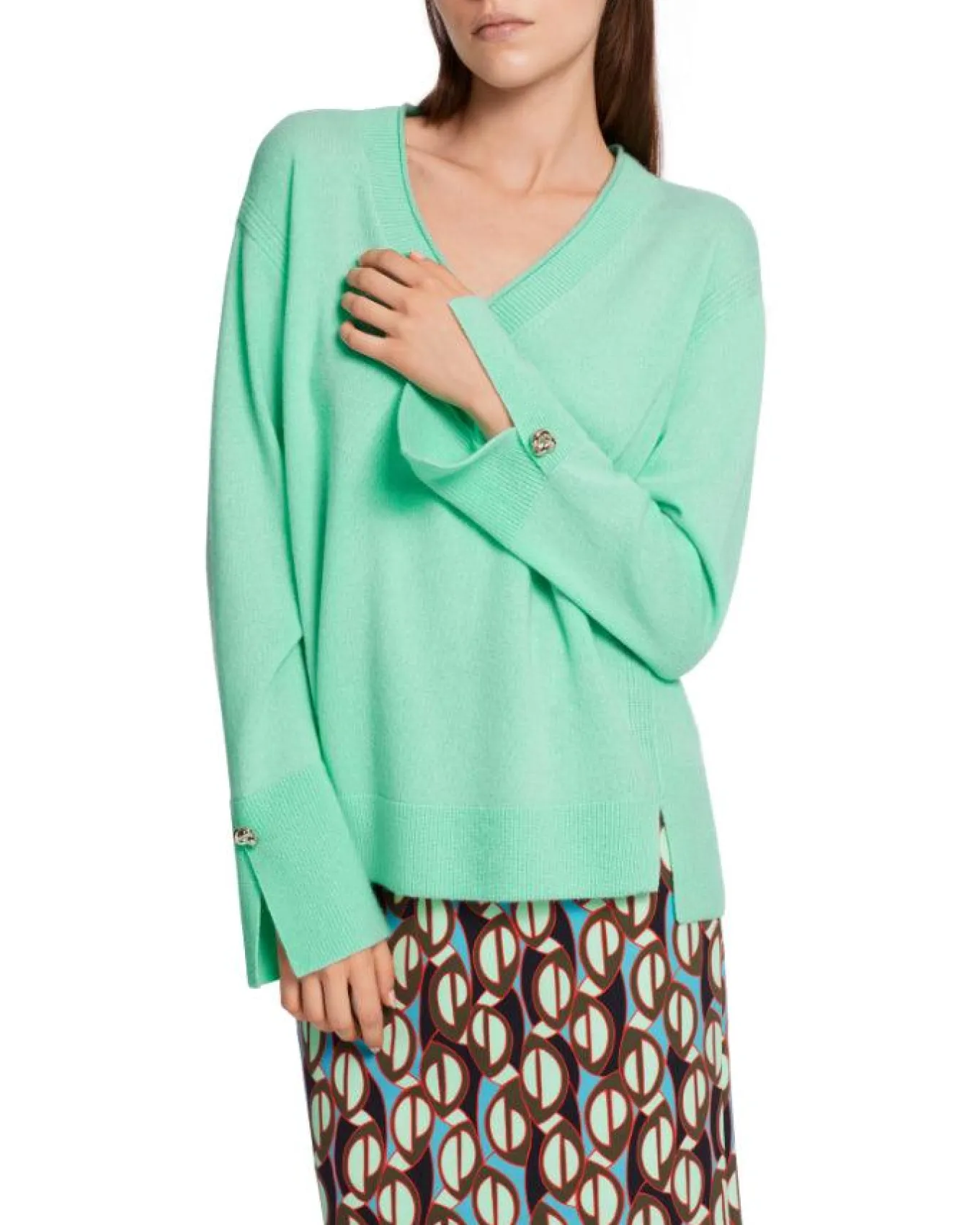 Marc Cain Cashmere Blend Slit Detail V-Neck Sweater