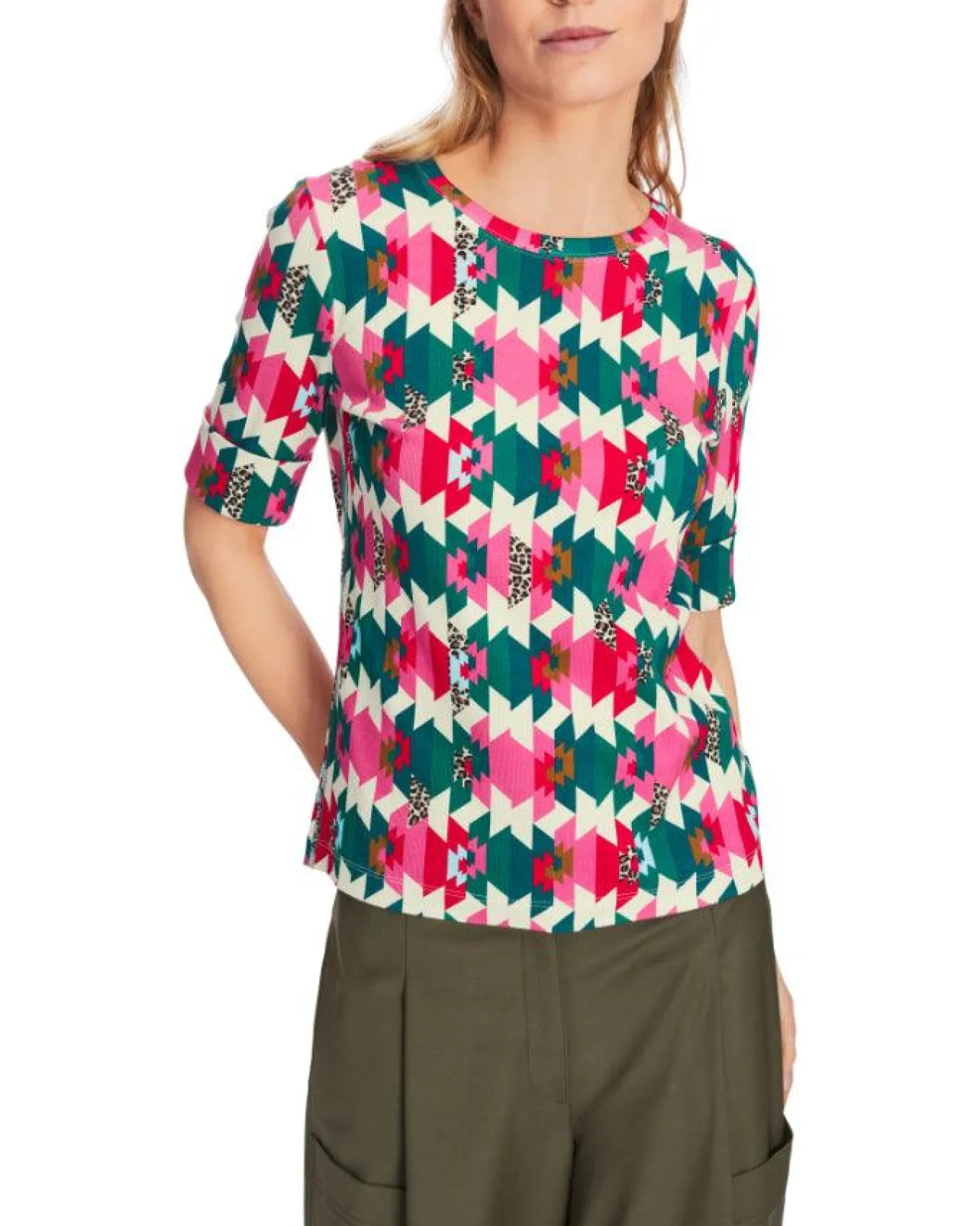 Marc Cain Colorful Print Ribbed Top