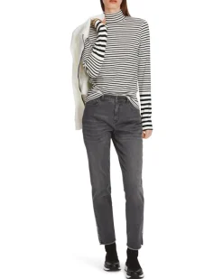 Marc Cain Cotton Stripe Funnel Neck Pullover