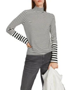 Marc Cain Cotton Stripe Funnel Neck Pullover