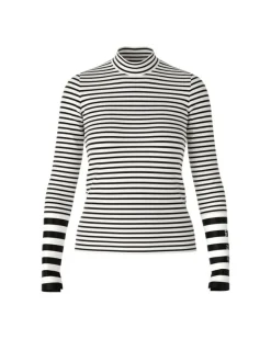 Marc Cain Cotton Stripe Funnel Neck Pullover