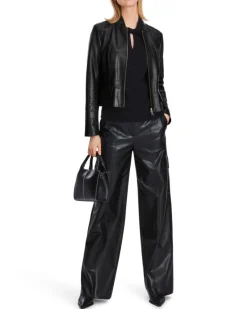 Marc Cain Leather Zip Jacket with Insert Details