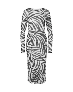 Marc Cain Zebra Print Smocked Mesh Dress