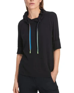 MCN/TOP/DRAWSTRING NECK 1/2 SLV BLOUSE