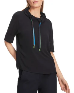 MCN/TOP/DRAWSTRING NECK 1/2 SLV BLOUSE