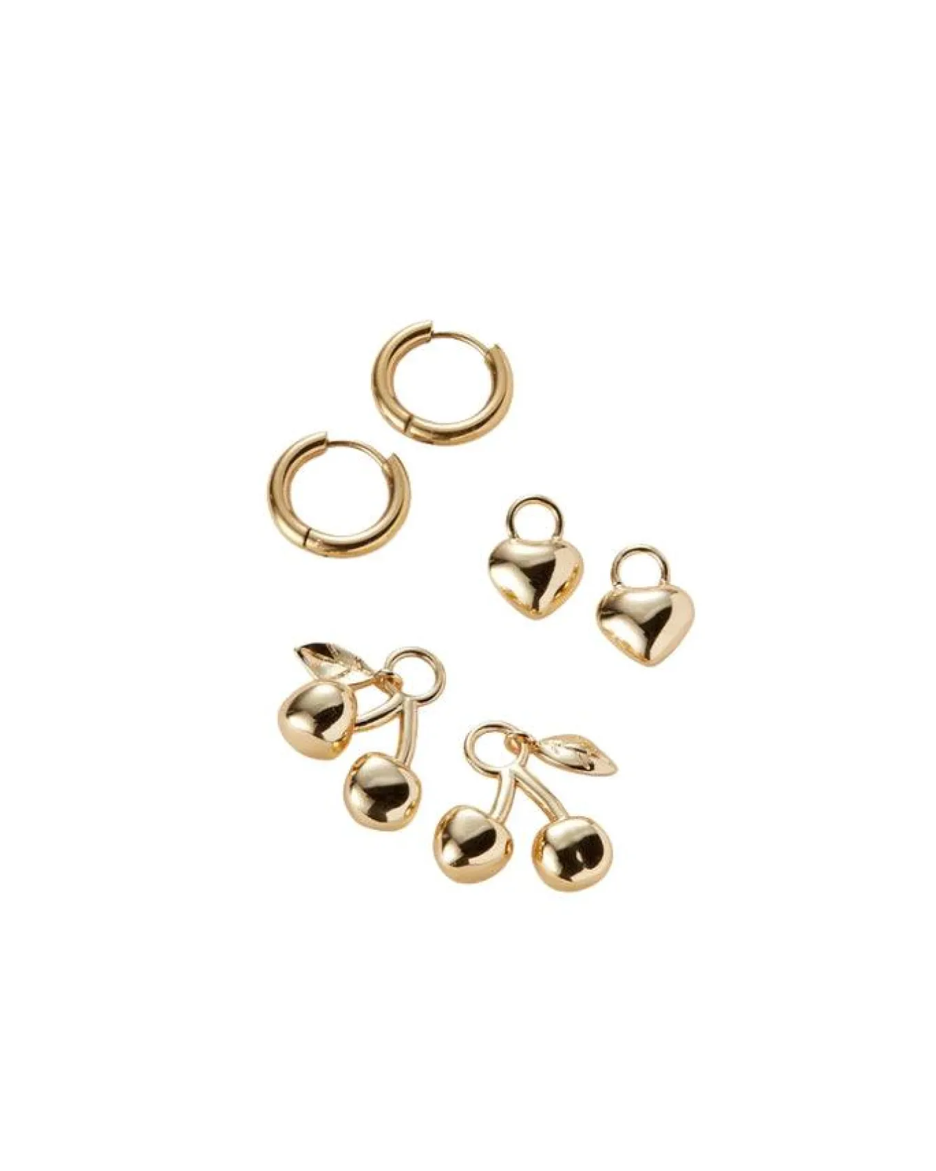 Puffy Heart and Cherry Huggie Earring Set