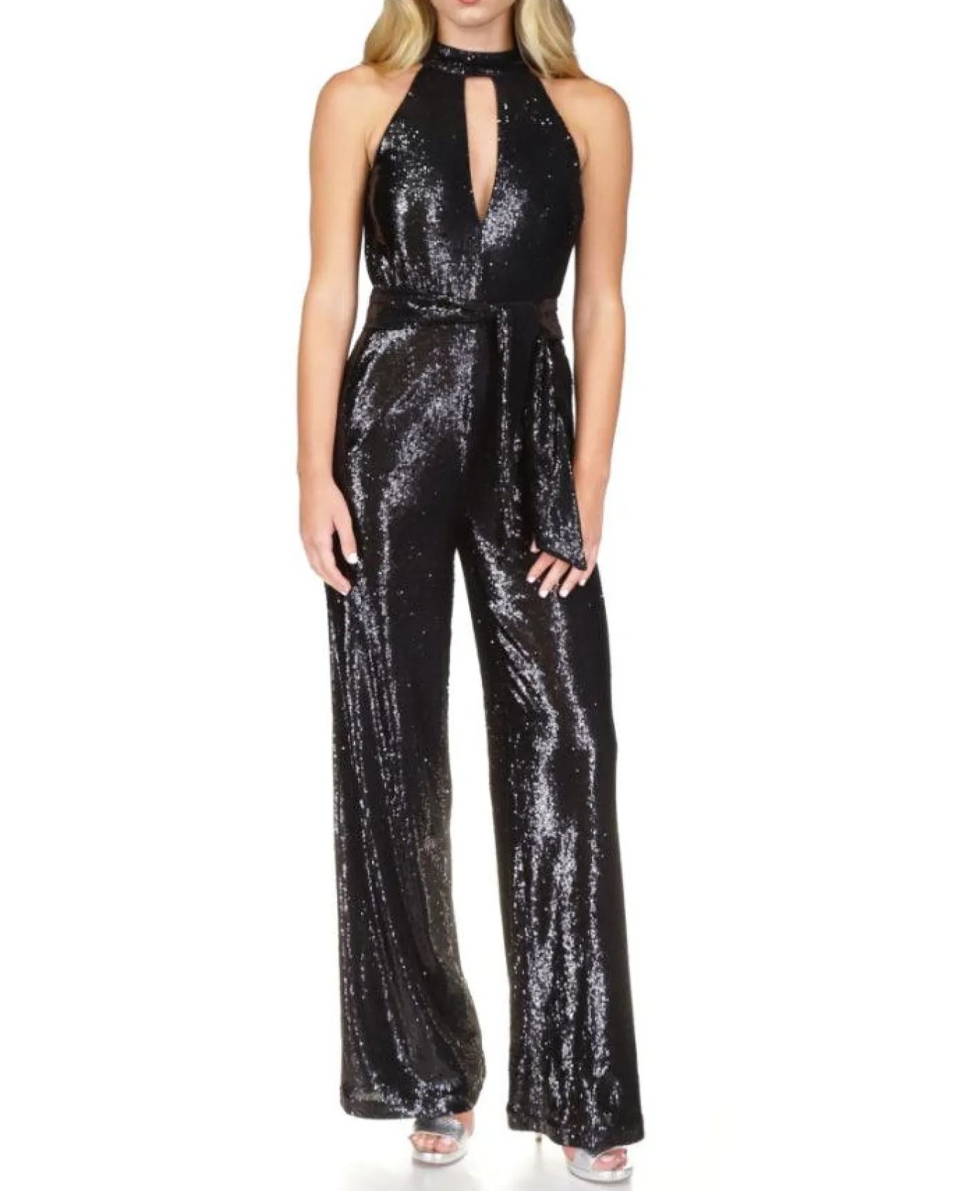 Sequin Halter Wide Leg Jumpsuit