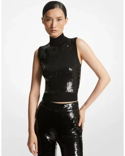 Sequin Wool Mock Neck Tank Top