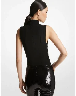 Sequin Wool Mock Neck Tank Top